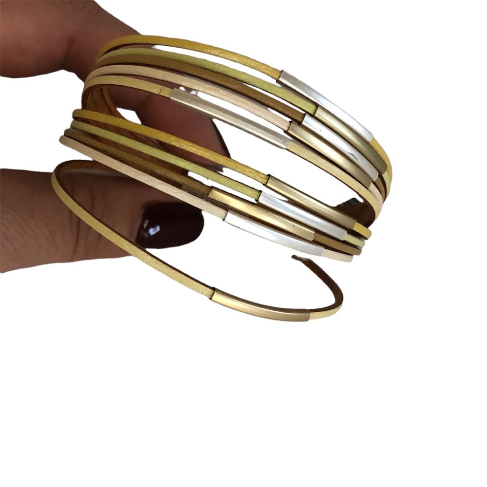 Neutral Wide Wrap Around Leather Bracelet